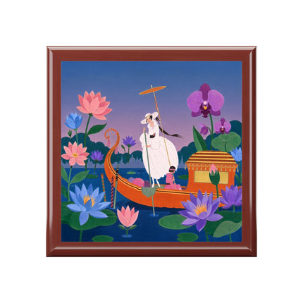 🪷🛶 The Lady Of The Lotus Lake Jewelry Box – Art Deco Garden Voyage