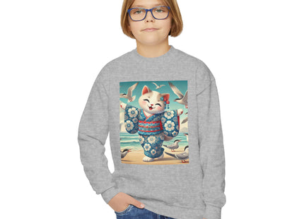 Geisha Kitten by the Seaside Youth Crewneck Sweatshirt