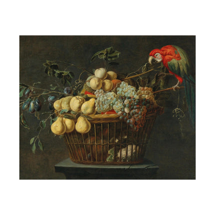 Still Life of a Basket of Fruit with a Parrot by Adriaen van Utrecht Matte Horizontal Posters