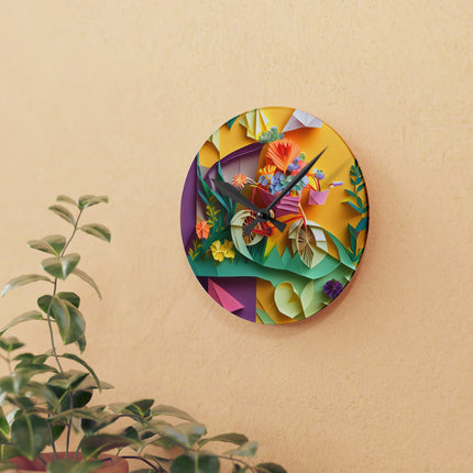 Origami Bicycle Acrylic Wall Clock, Round and Square