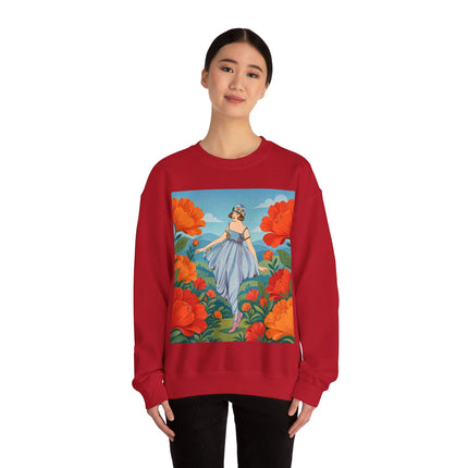🌺🩵 The Poppy Hill Promenade Crewneck Sweatshirt – Art Deco Fashion Whimsy