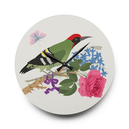 Woodpecker & Rose Acrylic Wall Clock