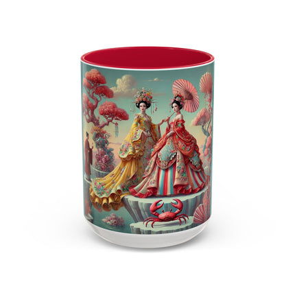 Cherry Blossom Courtesans & Crimson Crab Colorful Mug – Imperial Elegance & Playful Charm