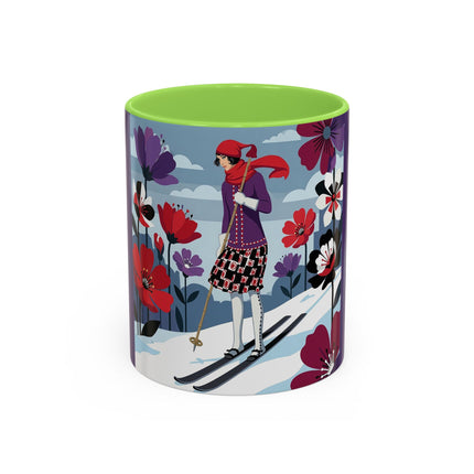 🎿❄️ The Winter Flower Skier Colorful Mug – Art Deco Alpine Fantasy