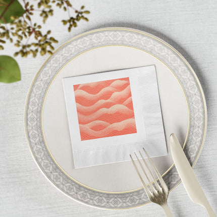 Hues of Orange and Beige Wave Pattern White Coined Napkins