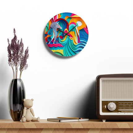 Surfing Zebra Acrylic Wall Clock, Round and Square