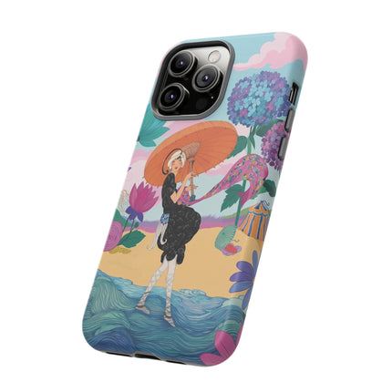 🌊☂️ The Lady Of The Flowered Seashore Phone Case – Art Deco Seaside Fashion