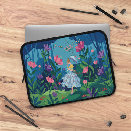 🌸☂️ The Lady Of The Enchanted Forest Stroll Laptop Sleeve – Art Deco Woodland Elegance
