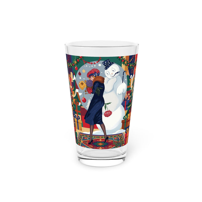 ☃️🎄 The Snowman's Christmas Companion Pint Glass – Art Deco Holiday Fantasy