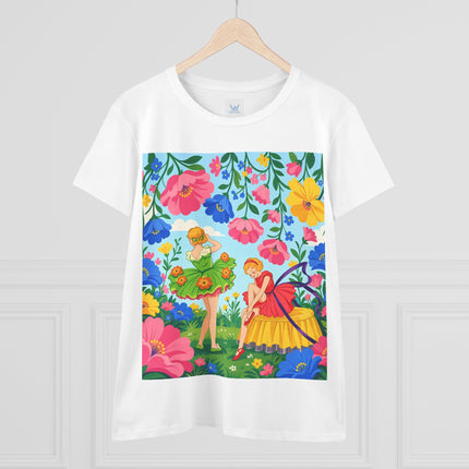 🌸🧚 The Fairies In The Flower Garden Cotton Tee – Art Deco Floral Whimsy
