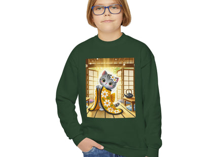 Playful Kitten in the Tea Room Youth Crewneck Sweatshirt