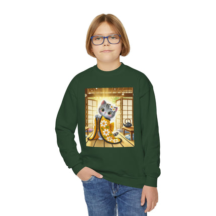 Playful Kitten in the Tea Room Youth Crewneck Sweatshirt