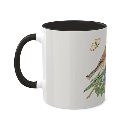 Pair of Brown Birds on Bouquet with Tulip, Rose, Snapdragons, and Butterflies by Anonymous Colorful Mugs, 11oz
