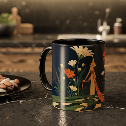 🌼🧡 The Midnight Floral Masquerade Colorful Mug – Art Deco Fashion Fantasy