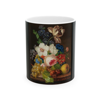 A Bouquet of Flowers with Grapes and Medlars Ceramic Mug 11oz