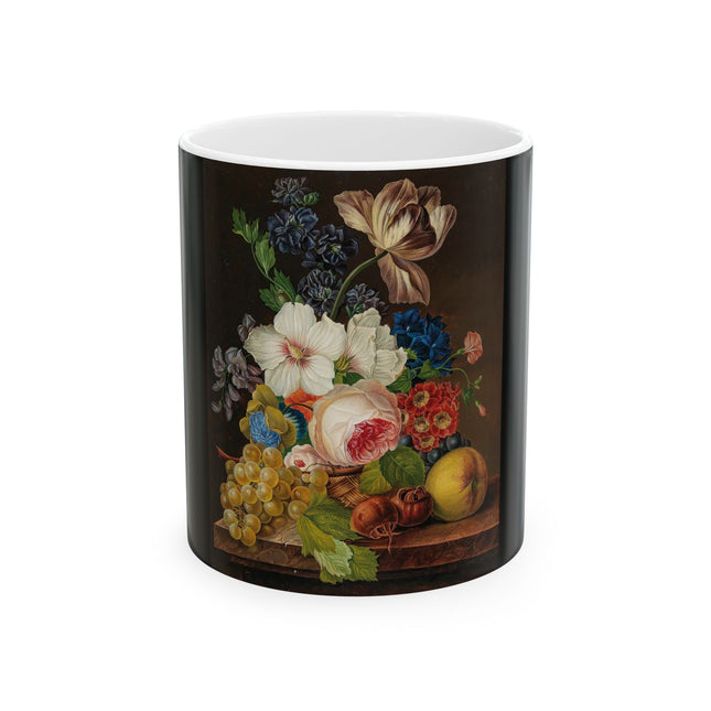 A Bouquet of Flowers with Grapes and Medlars Ceramic Mug 11oz
