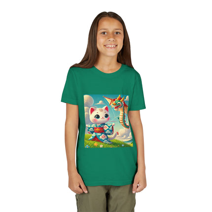 Geisha Kitten and the Dragon Kite Youth Short Sleeve Tee