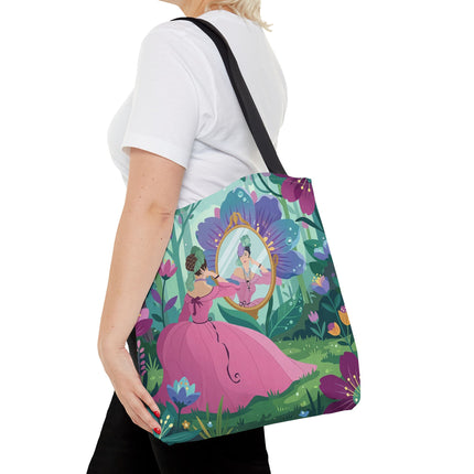🌸🪞 The Lady Of The Enchanted Garden Mirror Tote Bag – Art Deco Floral Fantasy