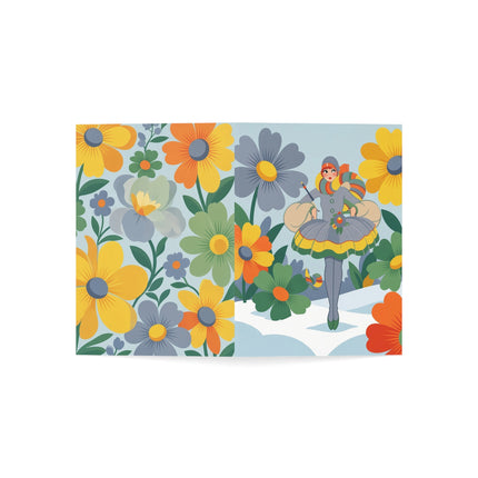 🌼❄️ The Lady Of The Winter Flower Garden Greeting Card – Art Deco Holiday Whimsy