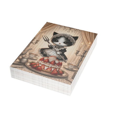 🐈🍓 The Little Parlour Maid’s Strawberry Tea Greeting Card – Whimsical Animal Adventure