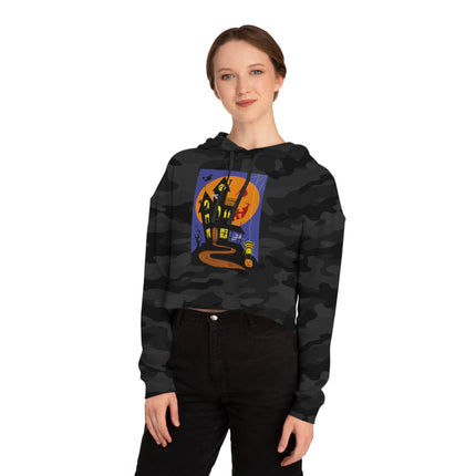 Halloween Night at the Haunted House Women’s Cropped Hooded Sweatshirt