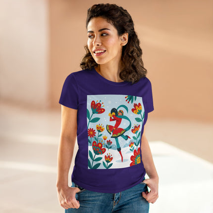 ⛸️🌺 The Winter Flower Skater Cotton Tee – Whimsical Winter Fashion