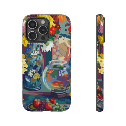 Floral Fishbowl Still Life Phone Case – Vibrant Harmony & Colorful Life