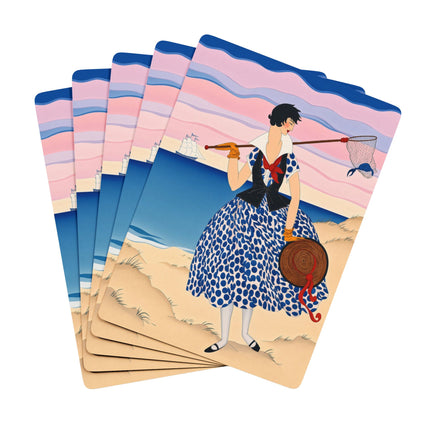 🎣🌊 The Lady Of The Seaside Catch Playing Cards – Art Deco Coastal Adventure