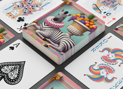 Still Life with Zebra, Fruit, and Pink Columns Playing Cards