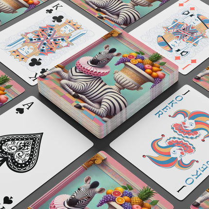 Still Life with Zebra, Fruit, and Pink Columns Playing Cards