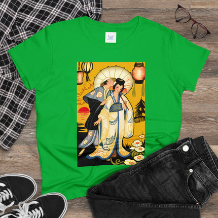 Golden Embrace: A Serene Moment of Love Women's Midweight Cotton Tee