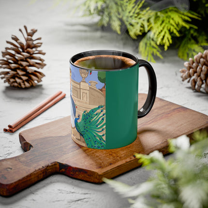The Peacock's Admiration Colorful Mug (11oz, 15oz) – Rococo Elegance, Peacock Beauty & Garden Charm