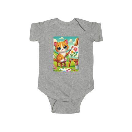 Kitten’s Creative Day Baby Bodysuit – Whimsical Artist Kitten Garden Design