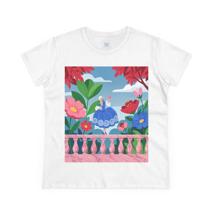 🌸💙 The Lady Of The Flower Terrace Cotton Tee – Colorful Art Deco Garden Elegance