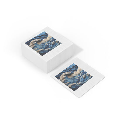 Dramatic Ocean with Crashing Waves White Coined Napkins