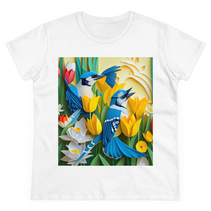 Blue Jays in a Spring Garden Women's Midweight Cotton Tee
