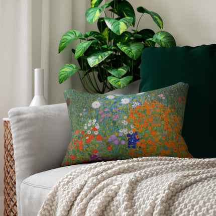Cottage Garden by Gustav Klimt Spun Polyester Lumbar Pillow