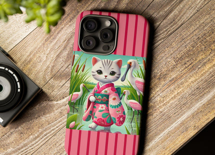 Geisha Kitten Strolls Among the Spoonbills Phone Cases