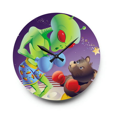 Cosmic Clash Acrylic Wall Clock, Round and Square