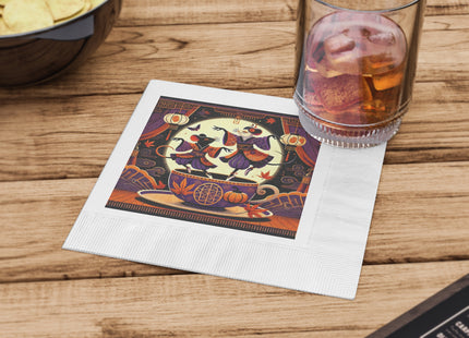 Theatrical Halloween Kabuki Mice White Coined Napkins