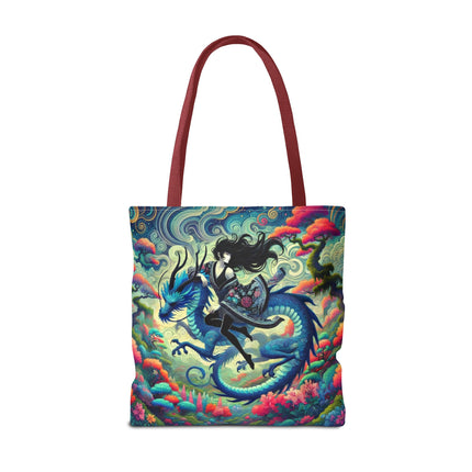 Mystic Guardian of the Sky Tote Bag – Warrior Fairy & Turquoise Dragon