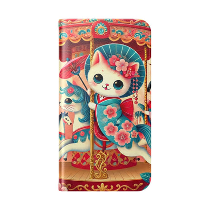 🎠🌸 Geisha Kitten's Enchanted Carousel Flip Case – Whimsical Dreams & Cherry Blossom Magic