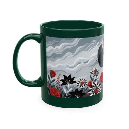 ☂️🌹 The Lady In The Windy Rose Garden Ceramic Mug – Art Deco Fashion Whimsy