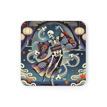 Skeleton Kabuki Performer Cork Back Coaster