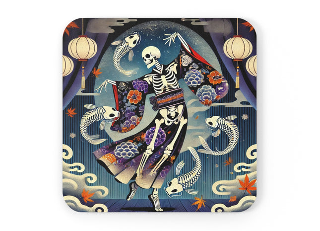 Skeleton Kabuki Performer Cork Back Coaster