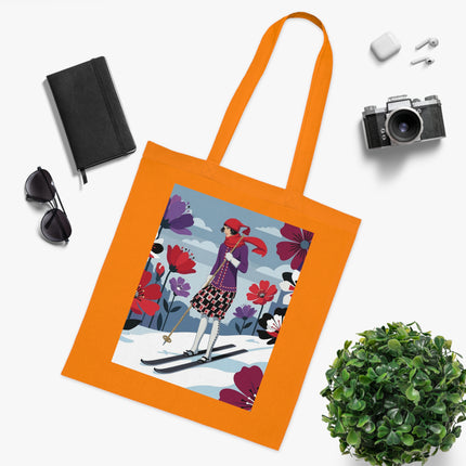 🎿🌺 The Winter Flower Skier Cotton Tote Bag – Art Deco Winter Fantasy