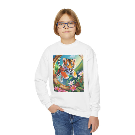Majestic Tiger Cub Youth Crewneck Sweatshirt – Courage, Energy & Bold Adventure