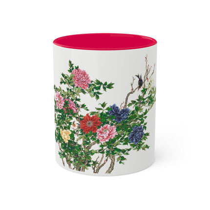 Peonies and Birds by Okamoto Shuki Colorful Mugs, 11oz