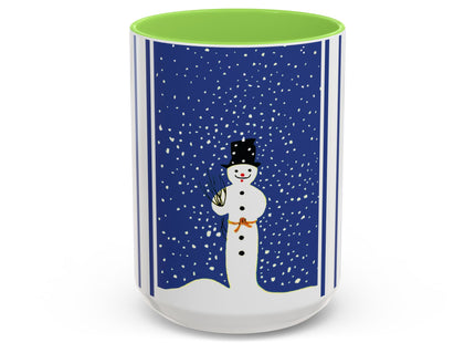 Snowman in Falling Snow Colorful Mugs (11oz, 15oz)