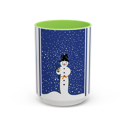Snowman in Falling Snow Colorful Mugs (11oz, 15oz)